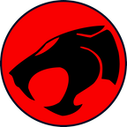 The ThunderCats emblem: a cat's head in profile, cut out of a red disc.